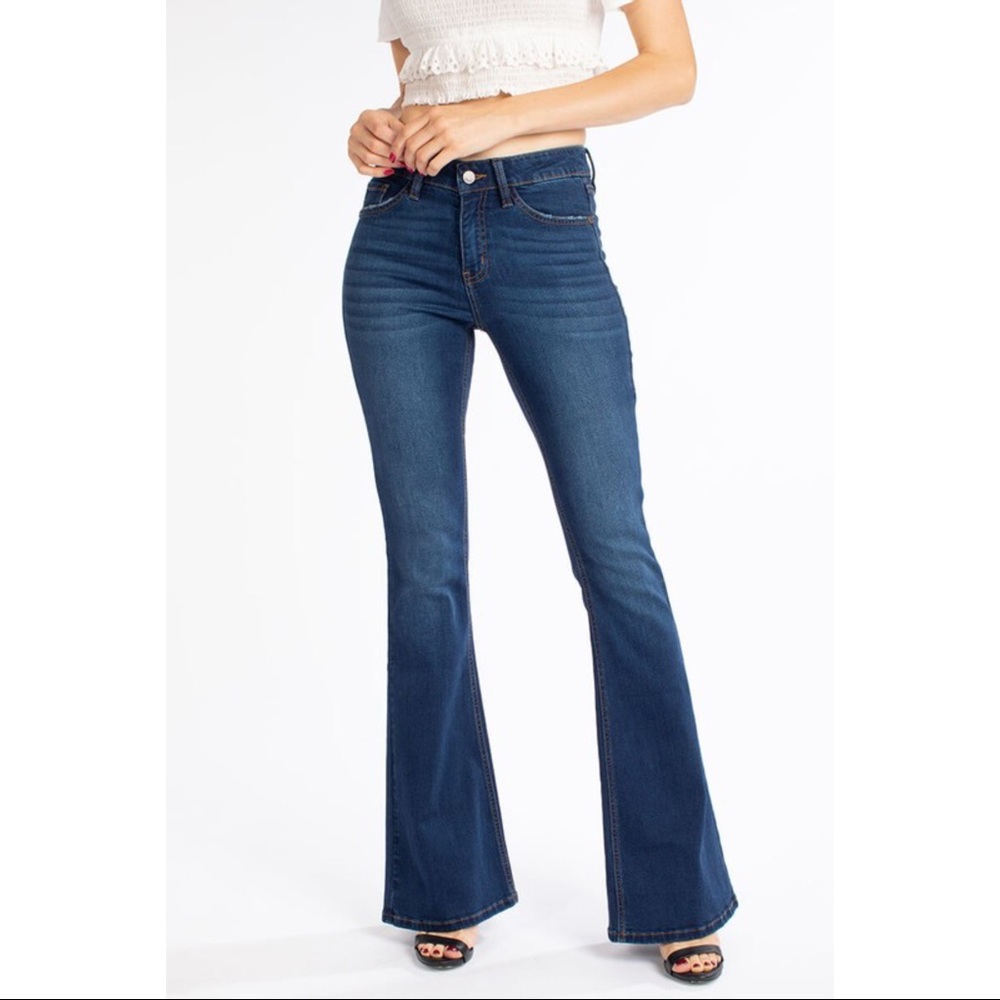 Dark Wash High Waisted Flare Leg Jeans